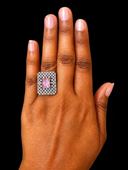 SQUARE AMERICAN DIAMOND FINGER RING - Adjustable, Baby pink