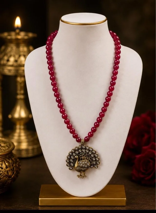 SEMI-PRECIOUS QUARTZ LONG HARAM - Adjustable, Maroon