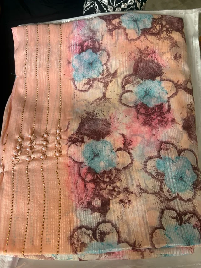 ELEGANT FLORAL DESIGNER SAREE - Peach Apricot, Baby Pink
