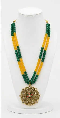 PREMIUM-SEMI PRECIOUS QUARTZ STONE BEADS HARAM - Adjustable, Green-Yellow