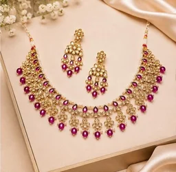 ELEGANT KUNDAN NECKLACE SET - Adjustable, Pink