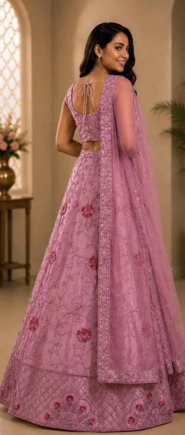 DESIGNER FLORAL LEHENGA - Free Size, Blush pink