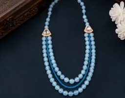 PREMIUM-SEMI PRECIOUS QUARTZ STONE BEADS HARAM - Adjustable, Aqua Blue
