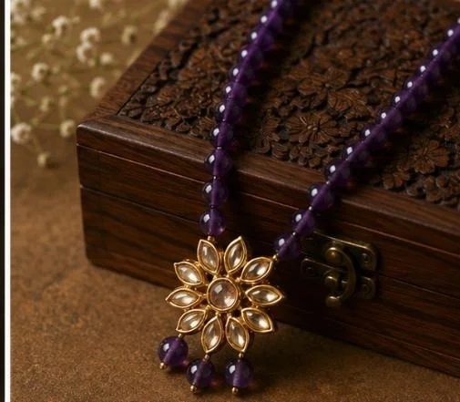 PREMIUM-SEMI PRECIOUS QUARTZ STONE BEADS HARAM - Adjustable, Purple