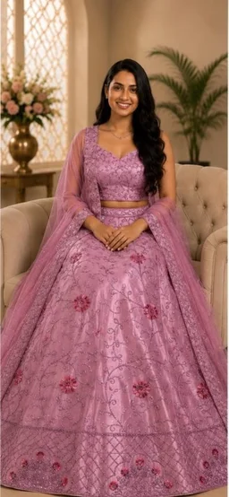 DESIGNER FLORAL LEHENGA - Free Size, Blush pink