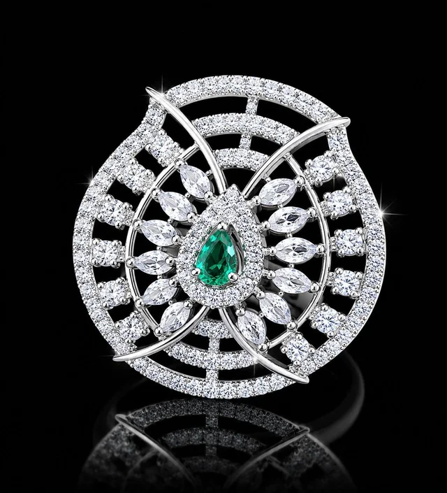 ELEGANT FLORAL AMERICAN DIAMOND FINGER RING