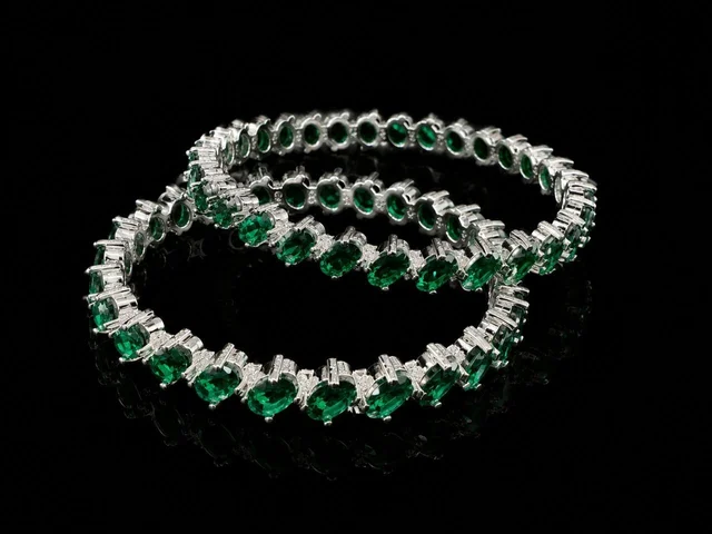AMERICAN DIAMOND GREEN STONE BANGLES - 2.6 size, Green