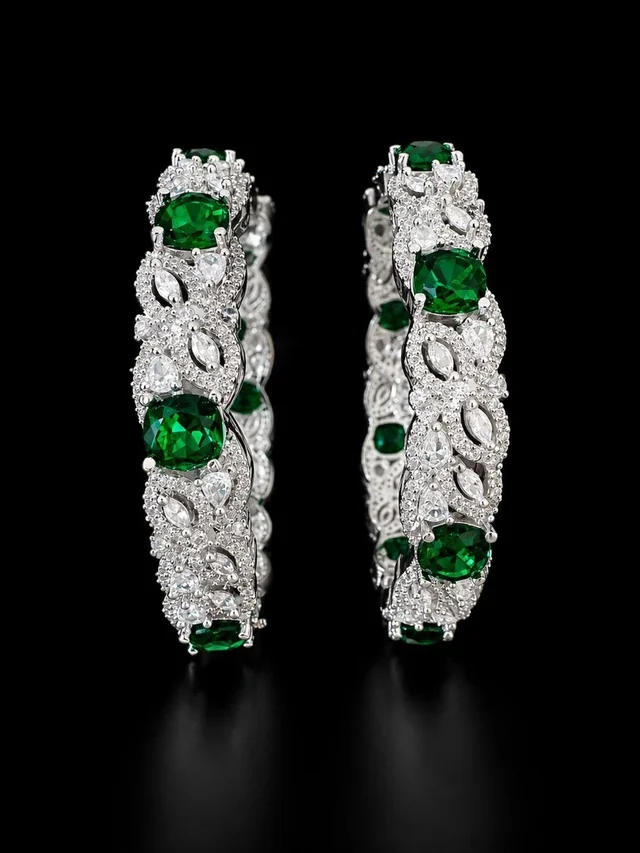 AMERICAN DIAMOND GREEN STONE BANGLES - 2.4 size, Green