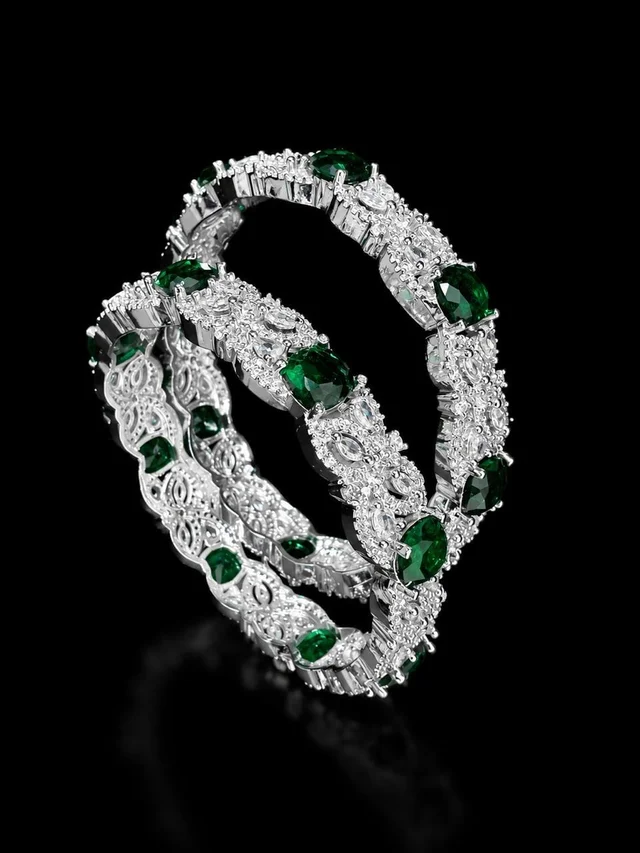 AMERICAN DIAMOND GREEN STONE BANGLES