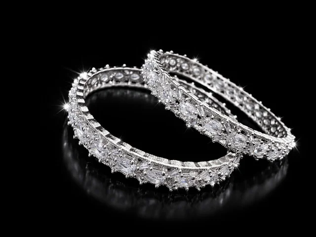 AMERICAN DIAMOND WHITE STONE BANGLES - 2.4 size, White