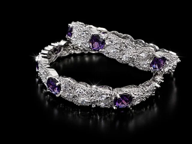 AMERICAN DIAMOND PURPLE STONE BANGLES - 2.4 size, Purple