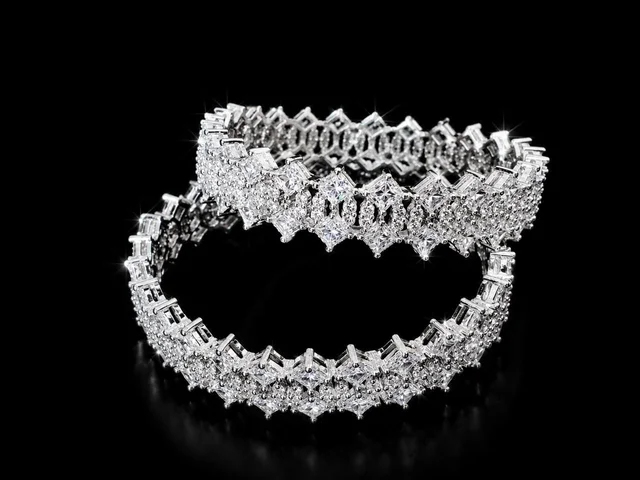 AMERICAN DIAMOND WHITE STONE BANGLES - 2.6 size, White