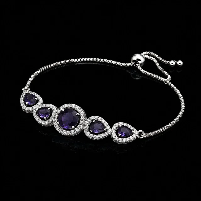 AMERICAN DIAMOND PURPLE STONE DESIGNER ADJUSTABLE CHAIN BRACELET