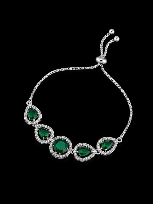 AMERICAN DIAMOND GREEN STONE DESIGNER ADJUSTABLE CHAIN BRACELET