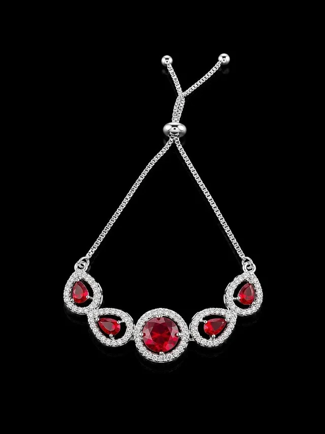 AMERICAN DIAMOND RED STONE DESIGNER ADJUSTABLE CHAIN BRACELET