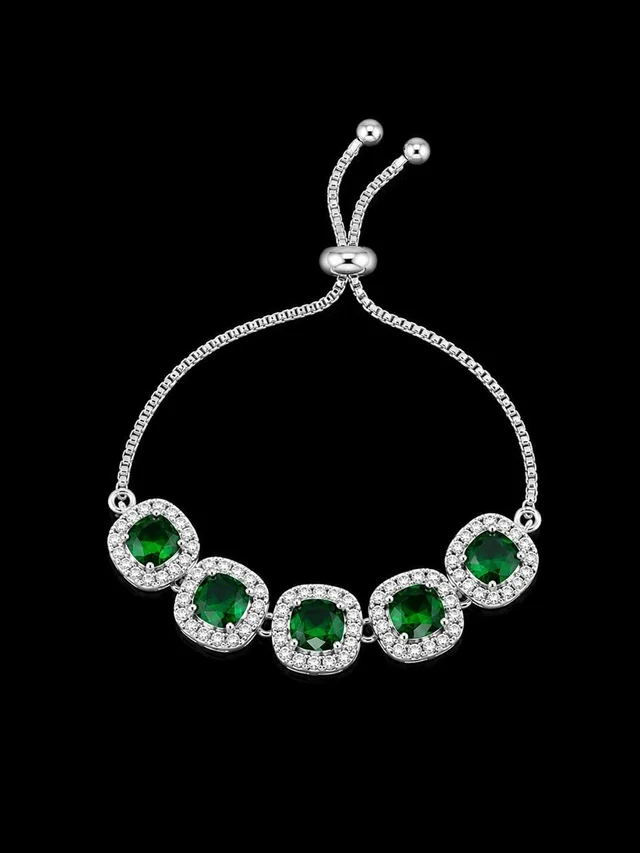 AMERICAN DIAMOND GREEN STONE DESIGNER ADJUSTABLE CHAIN BRACELET