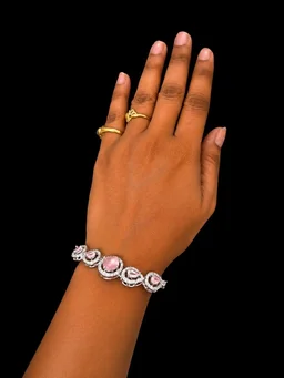 AMERICAN DIAMOND BABY PINK STONE DESIGNER ADJUSTABLE CHAIN BRACELET - Adjustable, Baby Pink