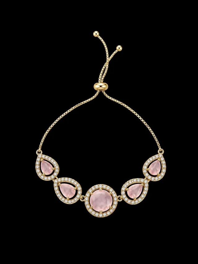 AMERICAN DIAMOND BABY PINK STONE DESIGNER ADJUSTABLE CHAIN BRACELET