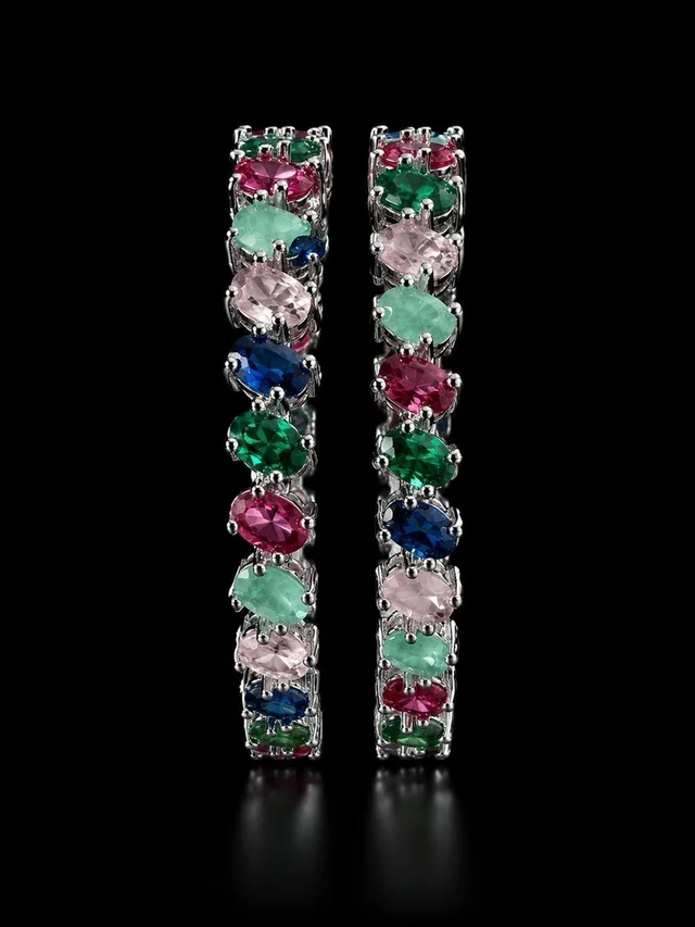 AMERICAN DIAMOND MULTICOLOUR STONE BANGLES - 2.4 size, Multicolour