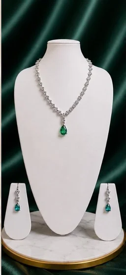AMERICAN DIAMOND NECKLACE SET - Adjustable, Mint Blue