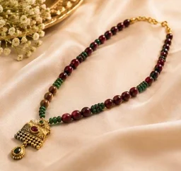 PREMIUM-SEMI PRECIOUS QUARTZ STONE BEADS HARAM - Adjustable, Red-Green