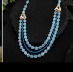 PREMIUM-SEMI PRECIOUS QUARTZ STONE BEADS HARAM - Adjustable, Aqua Blue