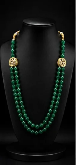 PREMIUM-SEMI PRECIOUS QUARTZ STONE BEADS HARAM - Adjustable, Emerald-Green