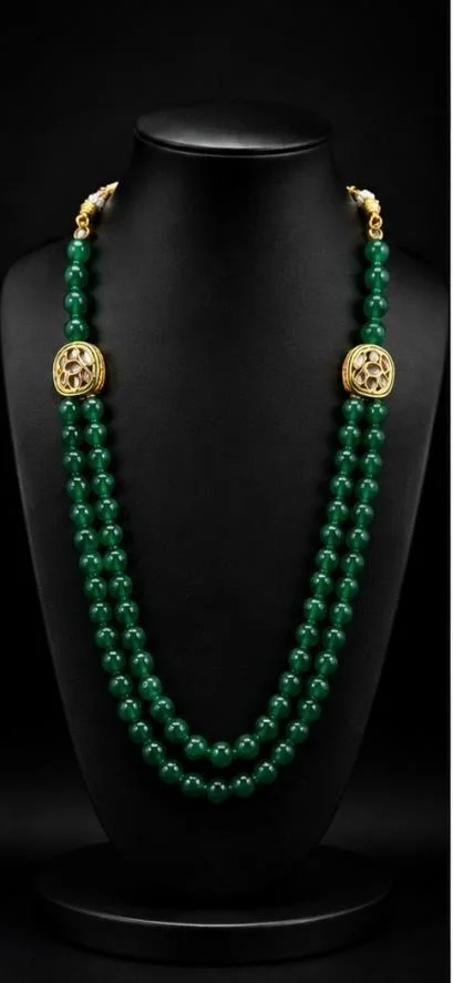 PREMIUM-SEMI PRECIOUS QUARTZ STONE BEADS HARAM - Adjustable, Emerald-Green