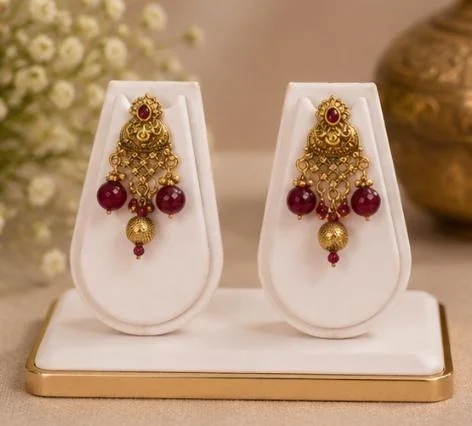 PREMIUM-SEMI PRECIOUS QUARTZ STONE BEADS HARAM - Adjustable, Red