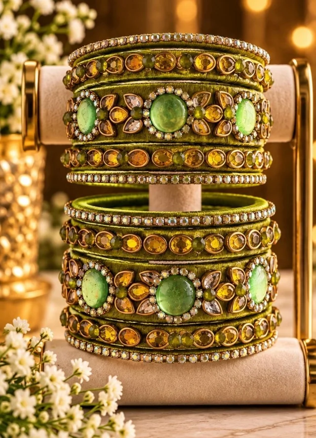 OLIVE GREEN HANDICRAFTED BANGLES