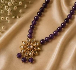 PREMIUM-SEMI PRECIOUS QUARTZ STONE BEADS HARAM - Adjustable, Purple