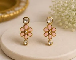 ELEGANT KUNDAN NECKLACE SET - Adjustable, Baby pink