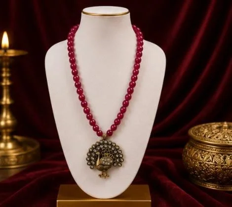 SEMI-PRECIOUS QUARTZ LONG HARAM - Adjustable, Maroon
