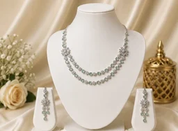 MINT GREEN FLORAL LAYERED NECKLACE SET - Adjustable, Mint Green