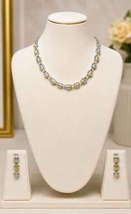 AMERICAN DIAMOND NECKLACE SET - Adjustable, Blue, Lemon Yellow, Green