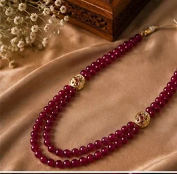 PREMIUM-SEMI PRECIOUS QUARTZ STONE BEADS HARAM - Adjustable, Ruby-Red