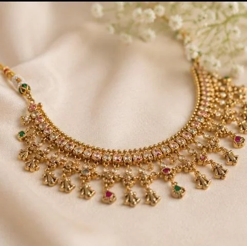 ELEGANT FLORAL RAJWADI NECKLACE SET - Adjustable, Gold Plated