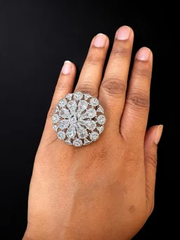 AMERICAN DIAMOND FINGER RING - Adjustable, White