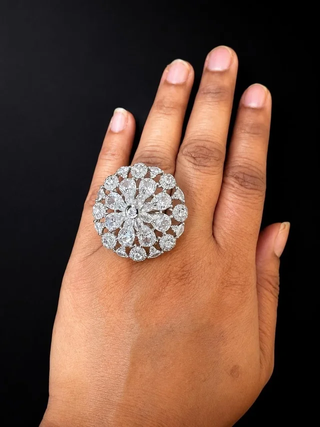 AMERICAN DIAMOND FINGER RING - Adjustable, White