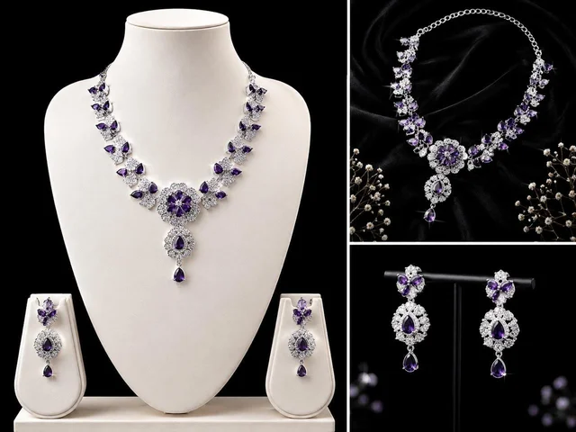 AMERICAN DIAMOND FLORAL DESIGN NECKLACE SET