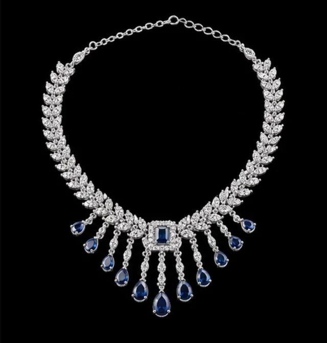 ELEGANT AMERICAN DIAMOND NECKLACE SET - Adjustable, Blue
