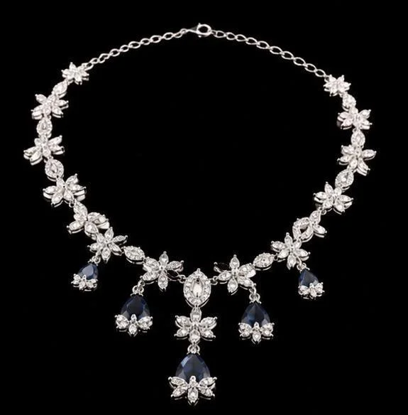 AMERICAN DIAMOND NECKLACE SET - Adjustable, Blue