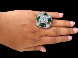 AMERICAN DIAMOND FINGER RING - Adjustable, Green