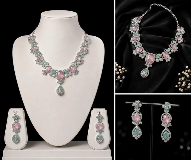 LUXURY FLORAL AMERICAN DIAMOND NECKLACE SET