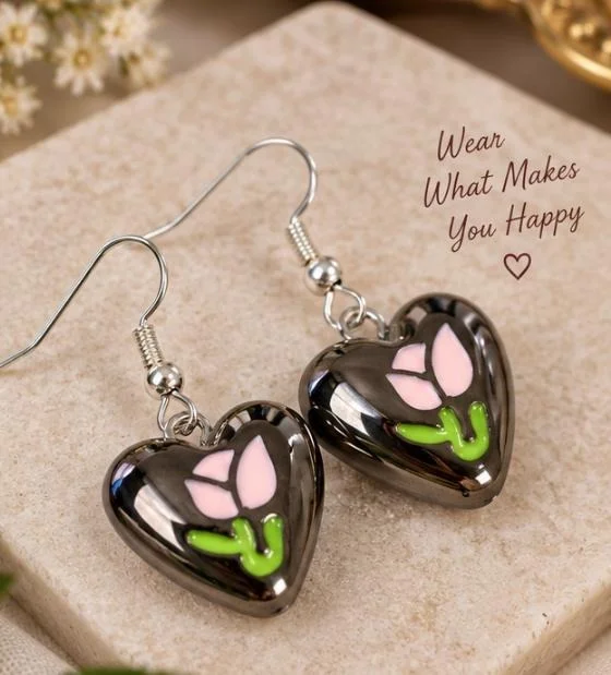 HANDMADE HEART SHAPED DROP EARRINGS