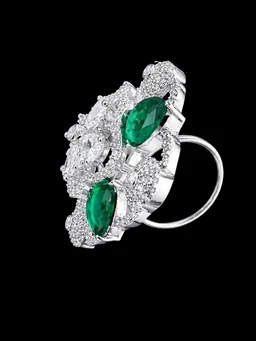 AMERICAN DIAMOND FINGER RING - Adjustable, Green