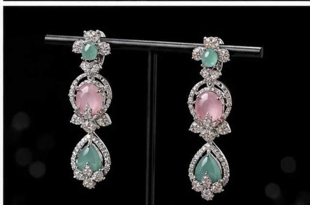 LUXURY FLORAL AMERICAN DIAMOND NECKLACE SET - Adjustable, Multicolour