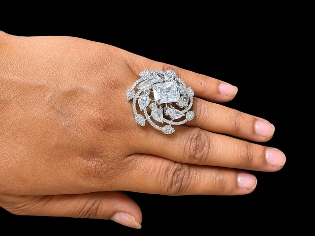 AMERICAN DIAMOND FINGER RING - Adjustable, White