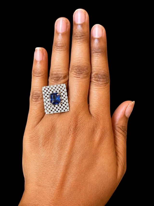 AMERICAN DIAMOND FINGER RING - Adjustable, Purple