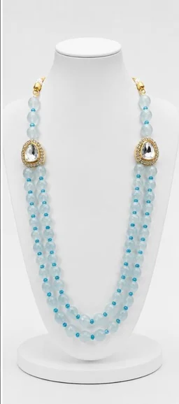 PREMIUM-SEMI PRECIOUS QUARTZ STONE BEADS HARAM - Adjustable, Aqua Blue